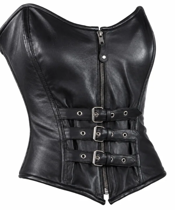 Alternative view of Women's Strapless Lambskin Leather Corset With Zip, Buckle & Lace