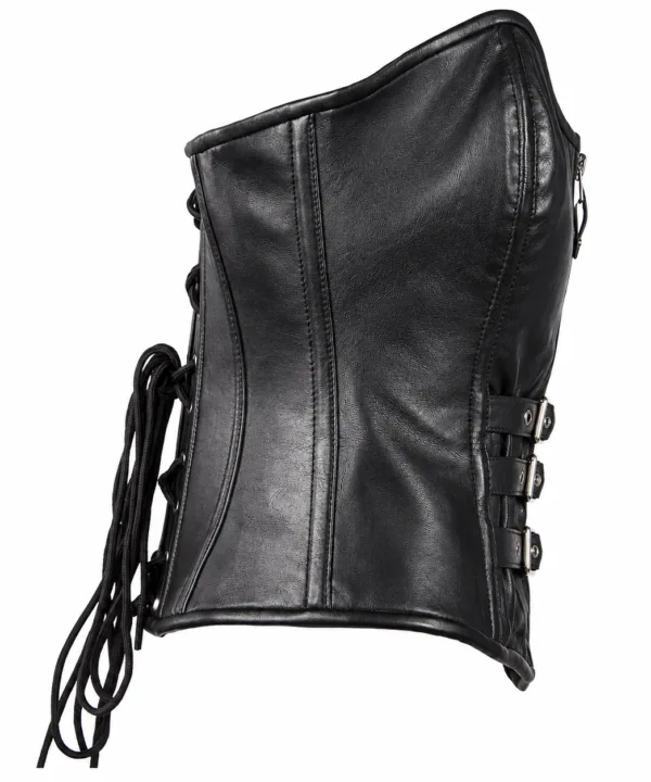 Women's Strapless Lambskin Leather Corset With Zip, Buckle & Lace - Image 3