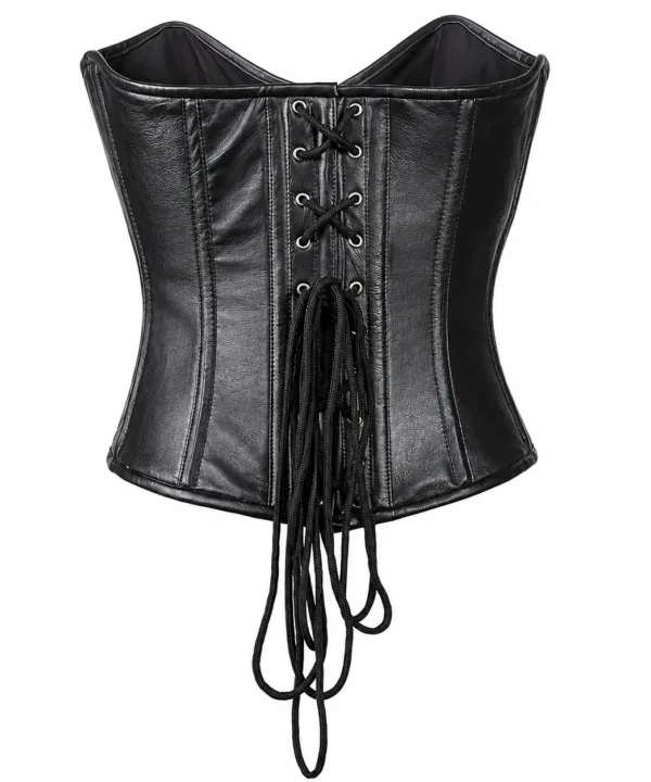 Women's Strapless Lambskin Leather Corset With Zip, Buckle & Lace - Image 4