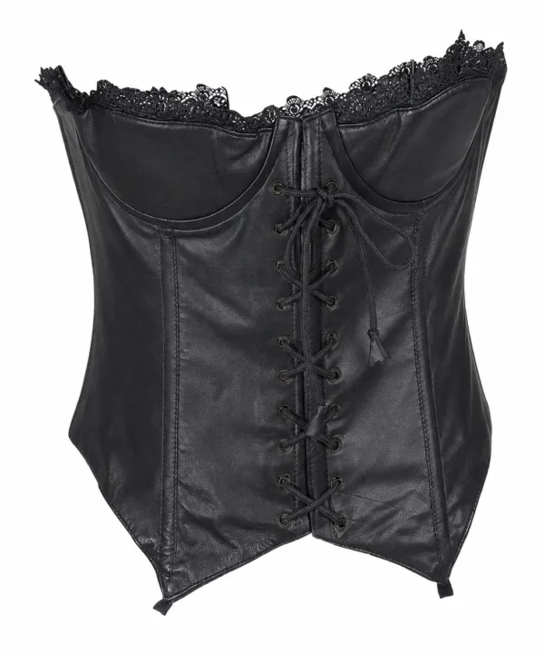 Women's Black Genuine Leather & Lace Biker Corset - Image 4