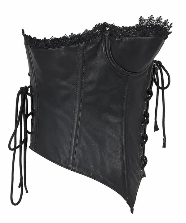 Women's Black Genuine Leather & Lace Biker Corset - Image 3