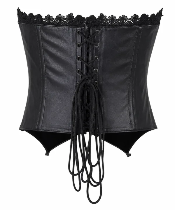 Alternative view of Women's Black Genuine Leather & Lace Biker Corset