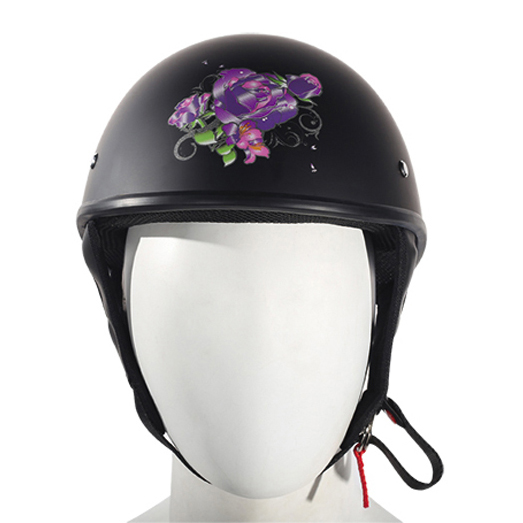 DOT Women's Purple Rose Motorcycle Half Helmet