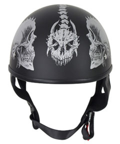 Flat Black DOT Helmet with Grey Horned Skeletons