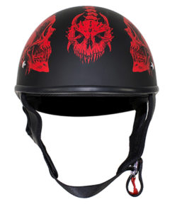 Flat Black DOT Helmet with Red Horned Skeletons