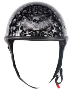 DOT Approved Low Profile Helmet With Black Finish & Skull Graphics