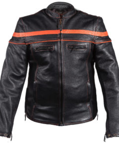 Mens Leather Jacket With Orange Stripes