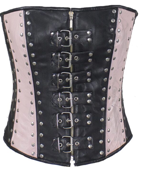 Women’s Studded Black & Pink Lambskin Leather Corset — Women's Halter Tops, Hasbro Leather