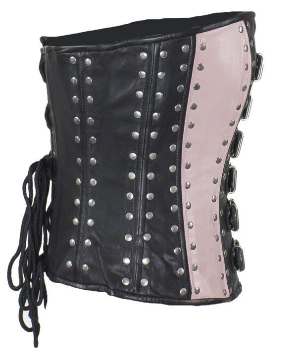 Women’s Studded Black & Pink Lambskin Leather Corset — alternate view 2, Hasbro Leather