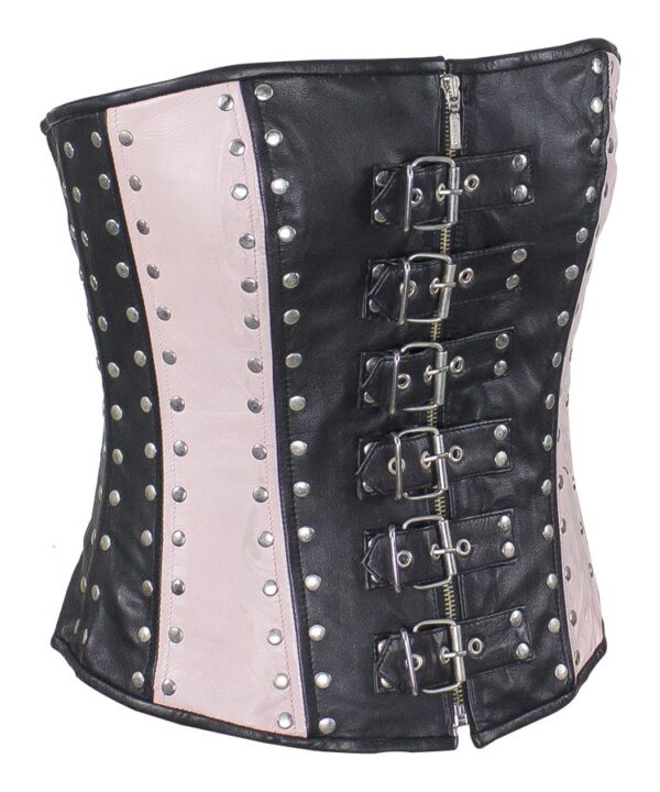 Women’s Studded Black & Pink Lambskin Leather Corset — alternate view 4, Hasbro Leather
