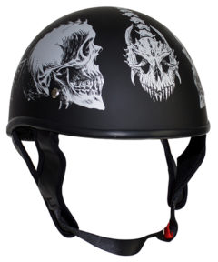 Flat Black DOT Helmet with Grey Horned Skeletons