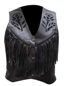 Women Black Inlay Motorcycle Vest