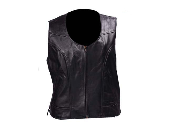 Women’s Leather Zippered Vest with Side Laces – Hasbro Leather | Top ...