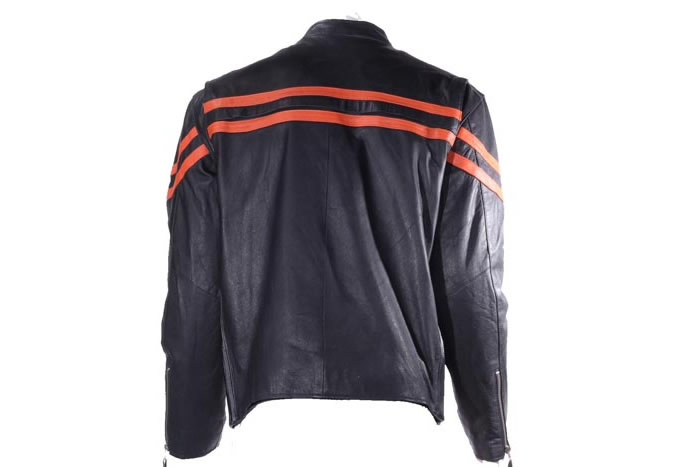 Men’s Racer Style Jacket with 2 Orange Stripes – Hasbro Leather | Top ...