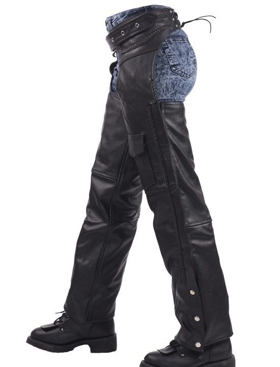 Motorcycle Leather Chaps With Braid & Removable Thermal Liner — Pants & Chaps, Hasbro Leather