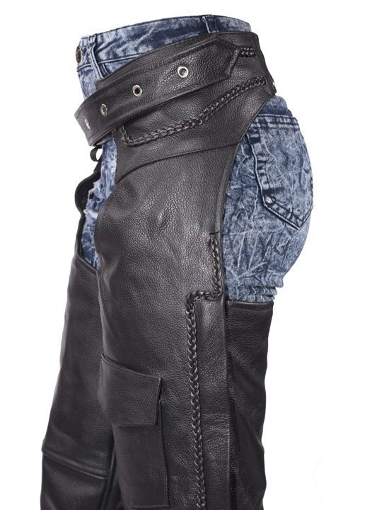 Motorcycle Leather Chaps With Braid & Removable Thermal Liner — alternate view 4, Hasbro Leather