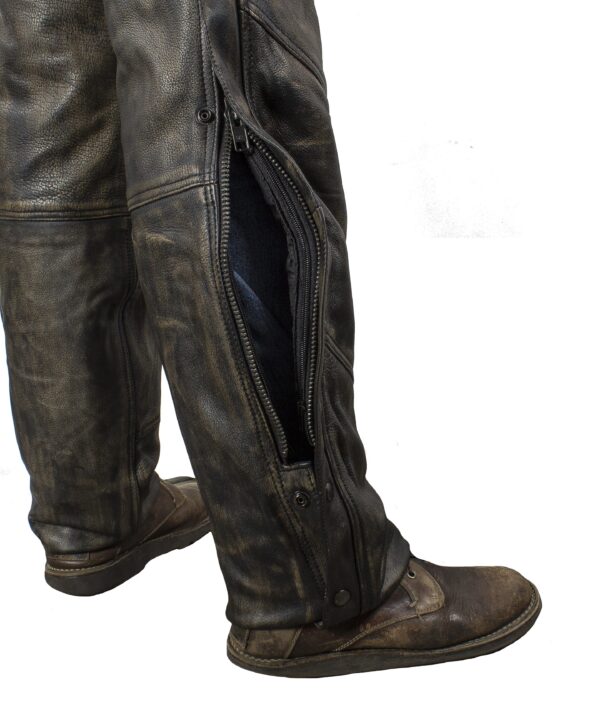 Distressed Brown Leather Motorcycle Chaps With Matching Leather Belt — alternate view 5, Hasbro Leather