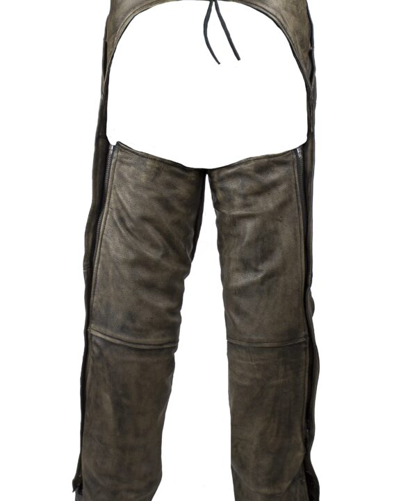 Men’s Distressed Brown Genuine Leather Motorcycle Riding Chaps — alternate view 2, Hasbro Leather
