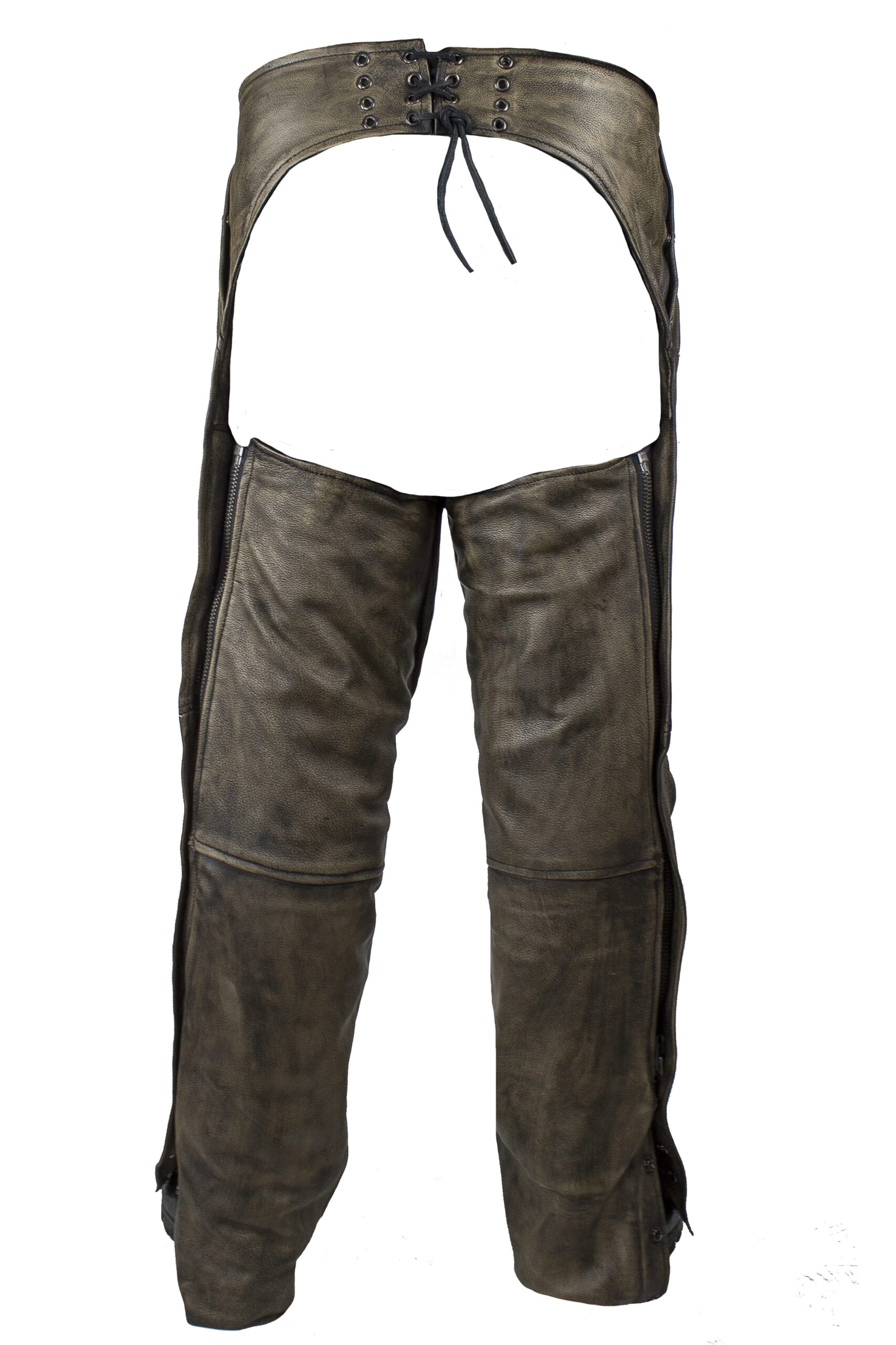 Men’s Distressed Brown Genuine Leather Motorcycle Riding Chaps — alternate view 2, Hasbro Leather