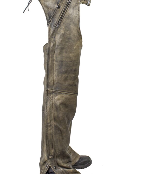 Men’s Distressed Brown Genuine Leather Motorcycle Riding Chaps — alternate view 3, Hasbro Leather