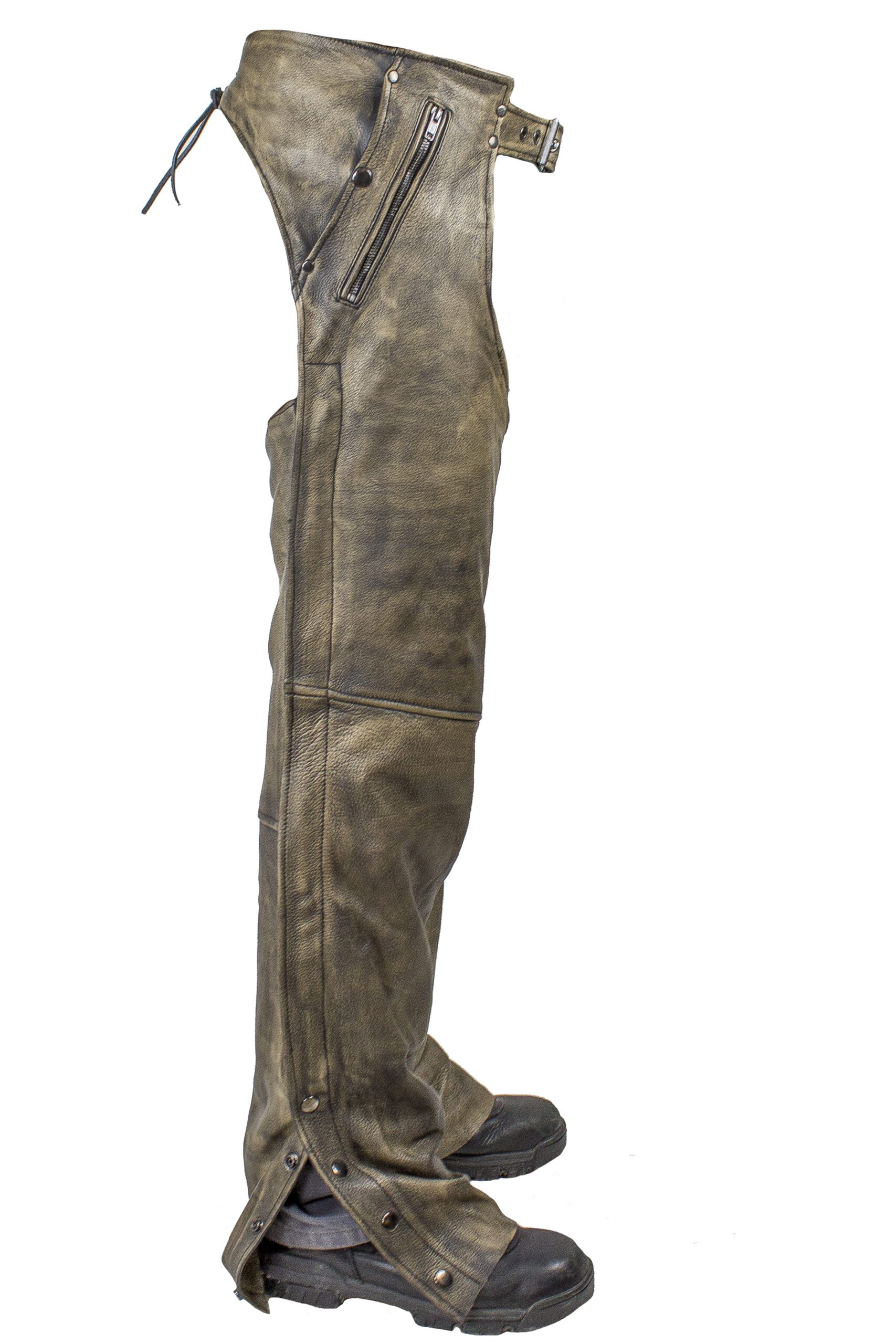 Men’s Distressed Brown Genuine Leather Motorcycle Riding Chaps — alternate view 3, Hasbro Leather