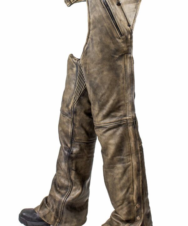 Men’s Distressed Brown Genuine Leather Motorcycle Riding Chaps — Pants & Chaps, Hasbro Leather