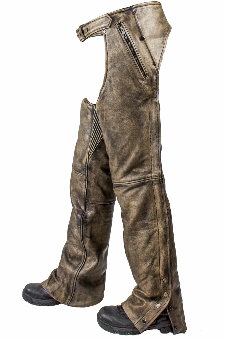 Men’s Distressed Brown Genuine Leather Motorcycle Riding Chaps — Pants & Chaps, Hasbro Leather