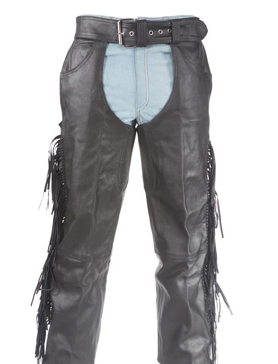 Motorcycle Leather Chaps With Braid & Fringe — Classic Biker Style — Pants & Chaps, Hasbro Leather