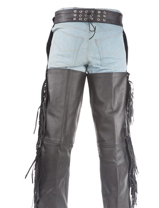 Motorcycle Leather Chaps With Braid & Fringe — Classic Biker Style — alternate view 7, Hasbro Leather