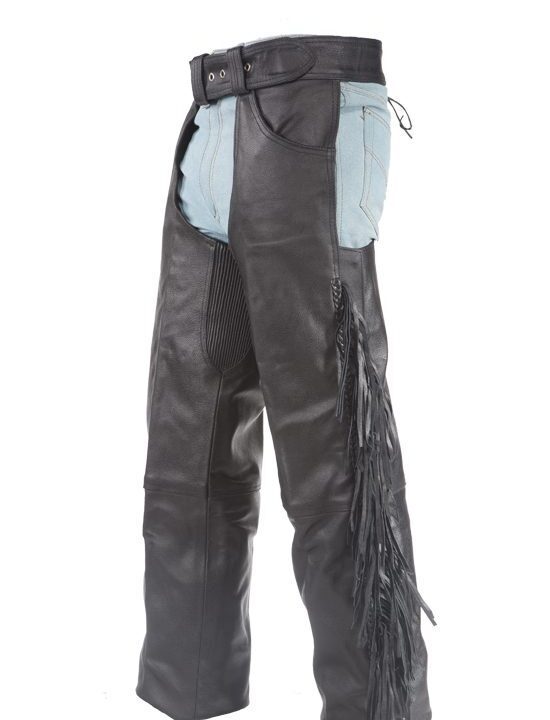 Motorcycle Leather Chaps With Braid & Fringe — Classic Biker Style — alternate view 2, Hasbro Leather