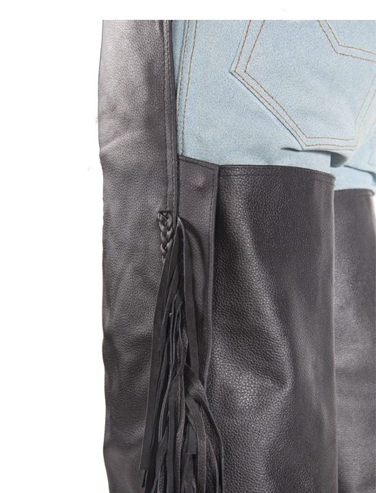 Motorcycle Leather Chaps With Braid & Fringe — Classic Biker Style — alternate view 3, Hasbro Leather