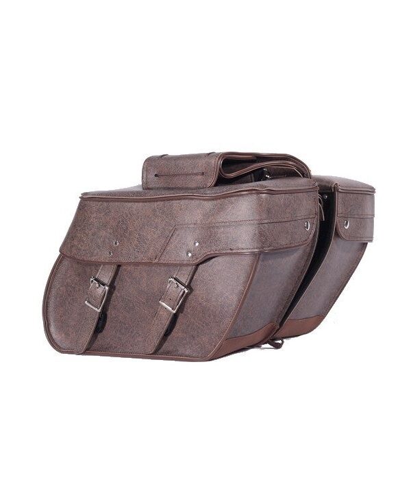 PVC Brown Motorcycle Saddlebag With Lock — Saddle Bags, Hasbro Leather