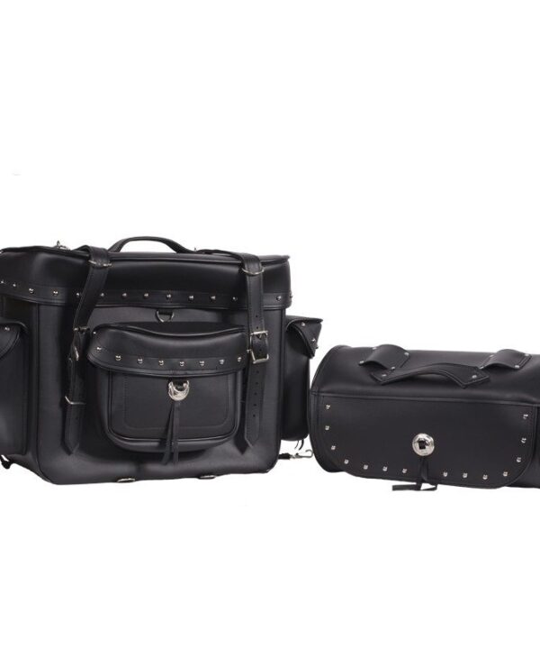 Big Studded Motorcycle Sissy Bar Bag — Large Touring Storage — alternate view 4, Hasbro Leather