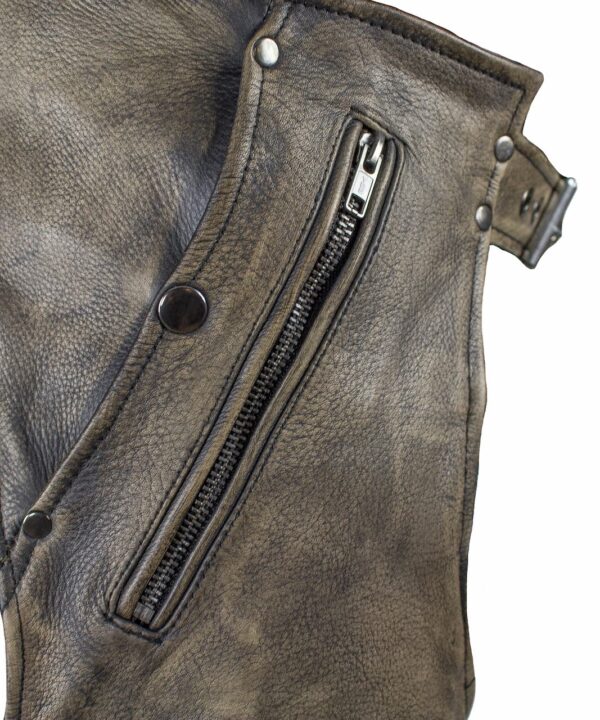 Men’s Distressed Brown Genuine Leather Motorcycle Riding Chaps — alternate view 4, Hasbro Leather