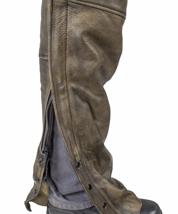 Men’s Distressed Brown Genuine Leather Motorcycle Riding Chaps — alternate view 5, Hasbro Leather