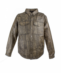 Men's Distressed Brown Leather Long-Sleeve Shirt