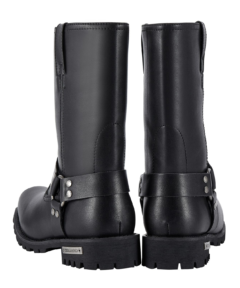 Mid Calf Square Toe Motorcycle Biker Boots – Waterproof Black PU Leather