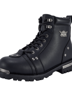 Waterproof Motorcycle Riding Boots – Black Faux Leather Side Zipper Low Heel