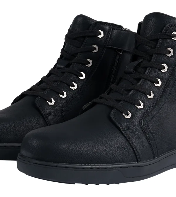 Men’s Biker Boots with Ankle Straps & Ring — Black — Men's Boots, Hasbro Leather