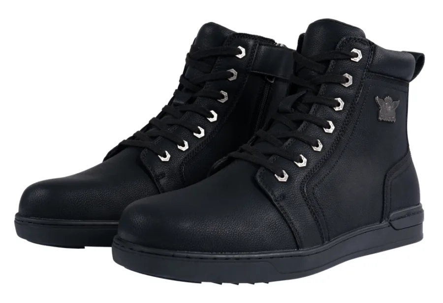 Men’s Biker Boots with Ankle Straps & Ring — Black — Men's Boots, Hasbro Leather