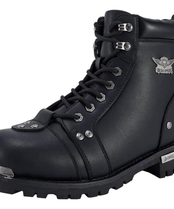 Men’s Waterproof Motorcycle Riding Boots — Black Side Zipper Low Heel — Men's Boots, Hasbro Leather