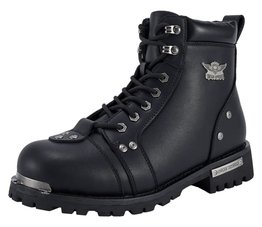 Men’s Waterproof Motorcycle Riding Boots — Black Side Zipper Low Heel — Men's Boots, Hasbro Leather