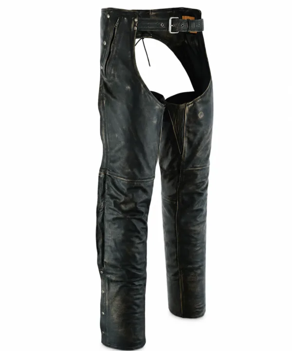 Dream Apparel Mens Distressed Brown Leather Motorcycle Chaps