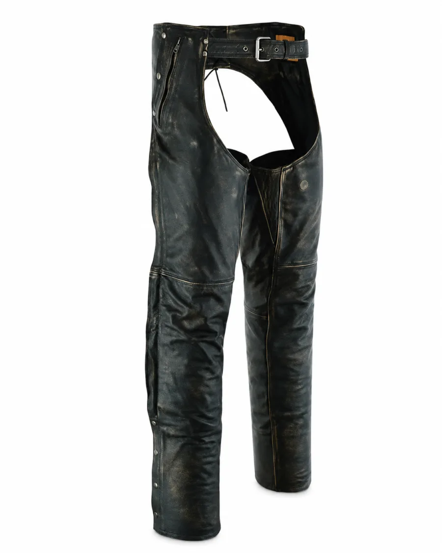 Dream Apparel Mens Distressed Brown Leather Motorcycle Chaps