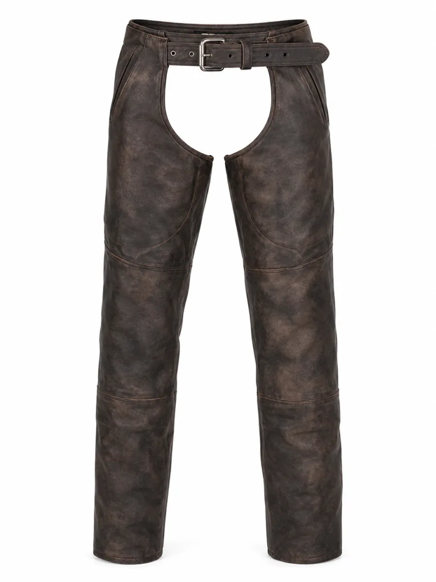 Heavy Duty Brown Leather Motorcycle Chaps