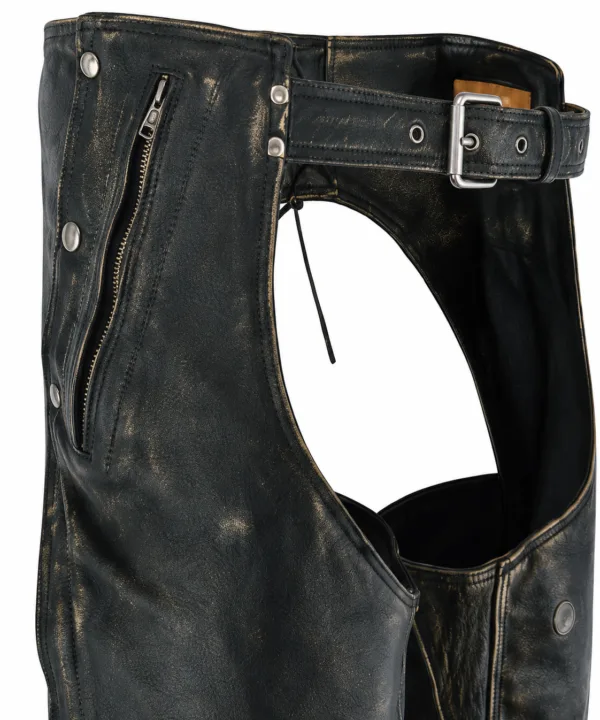 Dream Apparel Mens Distressed Brown Leather Motorcycle Chaps - Image 3