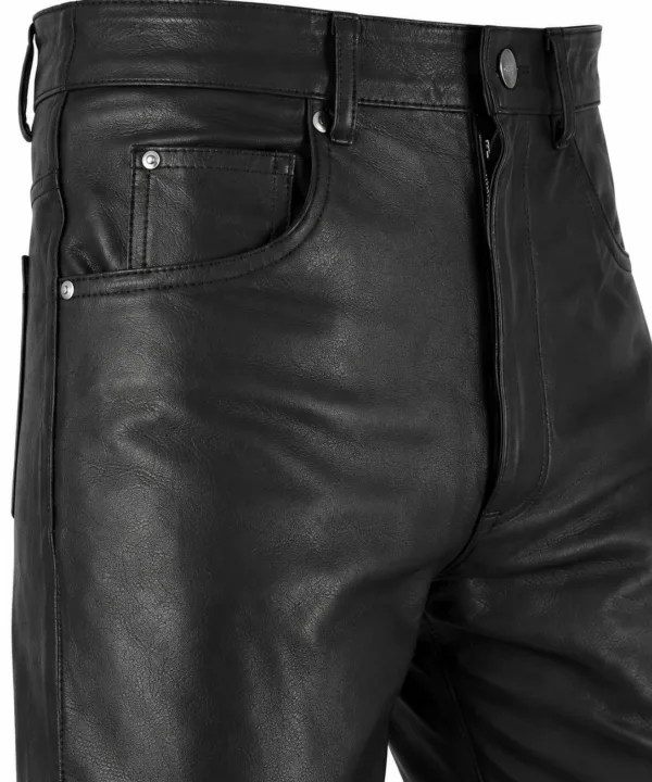 Slim Fit Cowhide Biker Leather Pants - Image 3