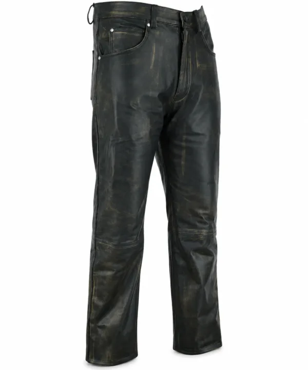Mens Distressed Brown Leather Motorcycle Pants
