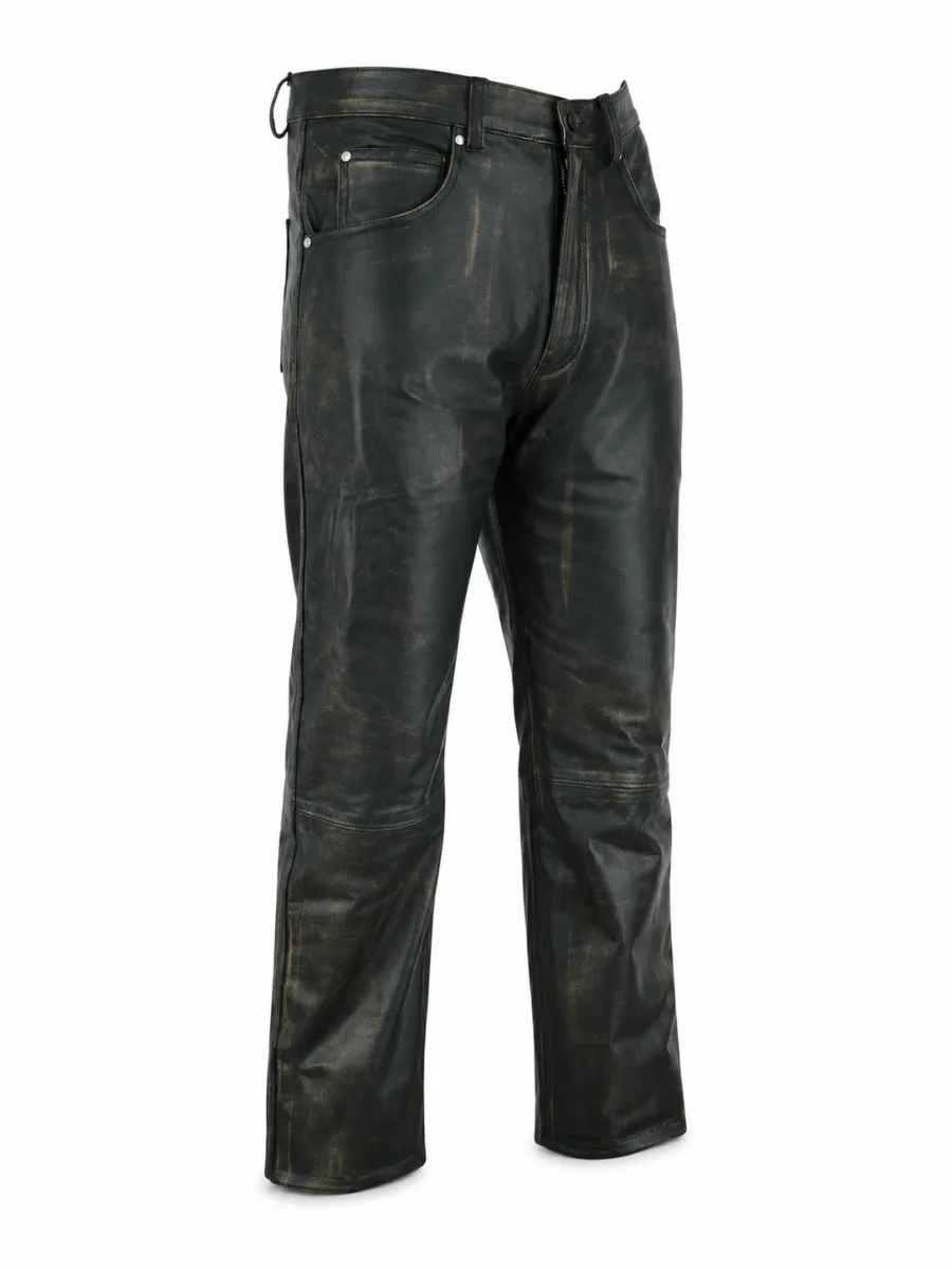 Mens Distressed Brown Leather Motorcycle Pants