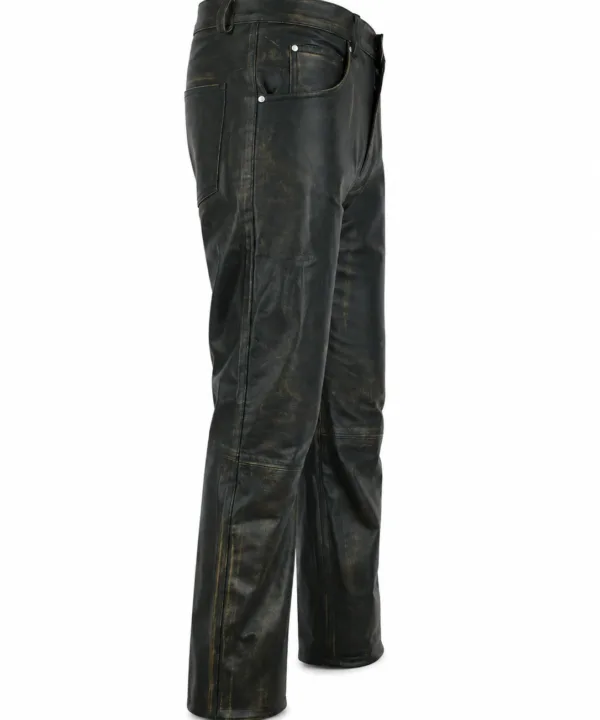 Alternative view of Mens Distressed Brown Leather Motorcycle Pants